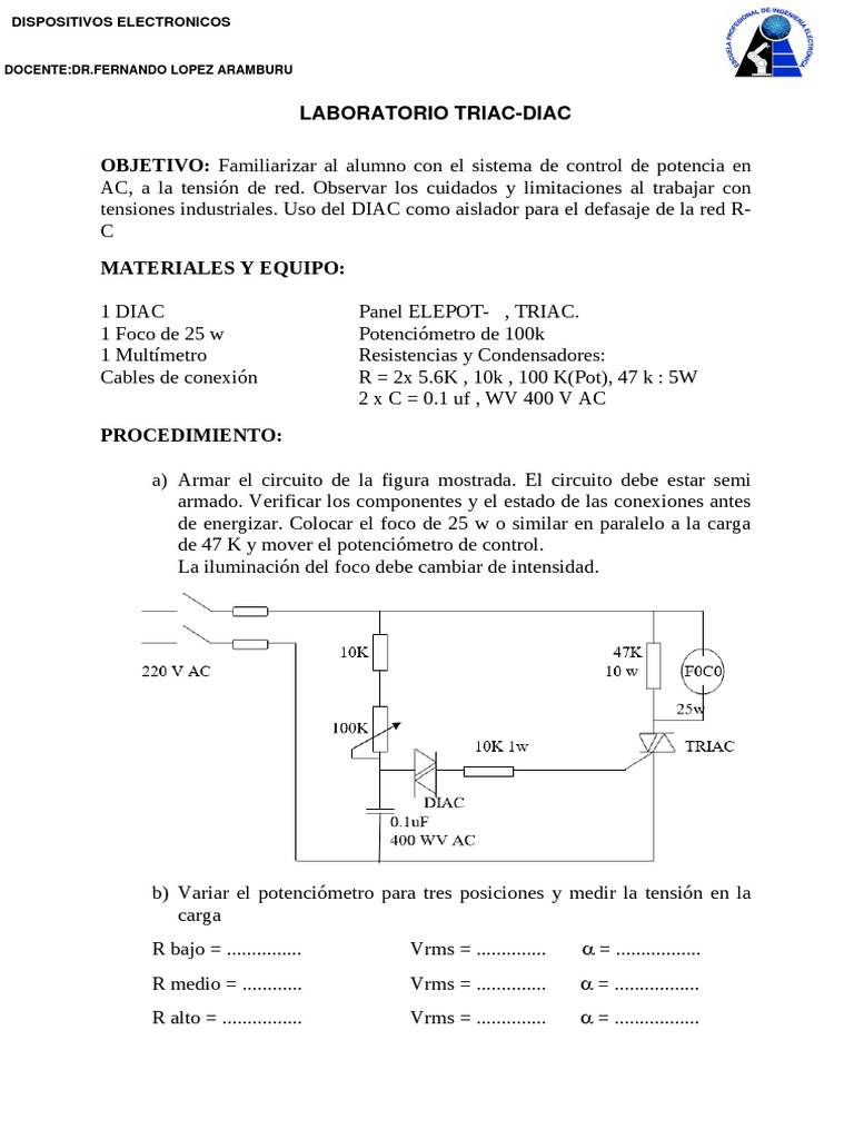 Control de Potencia con DIAC y TRIAC | PDF | Componentes eléctricos ...