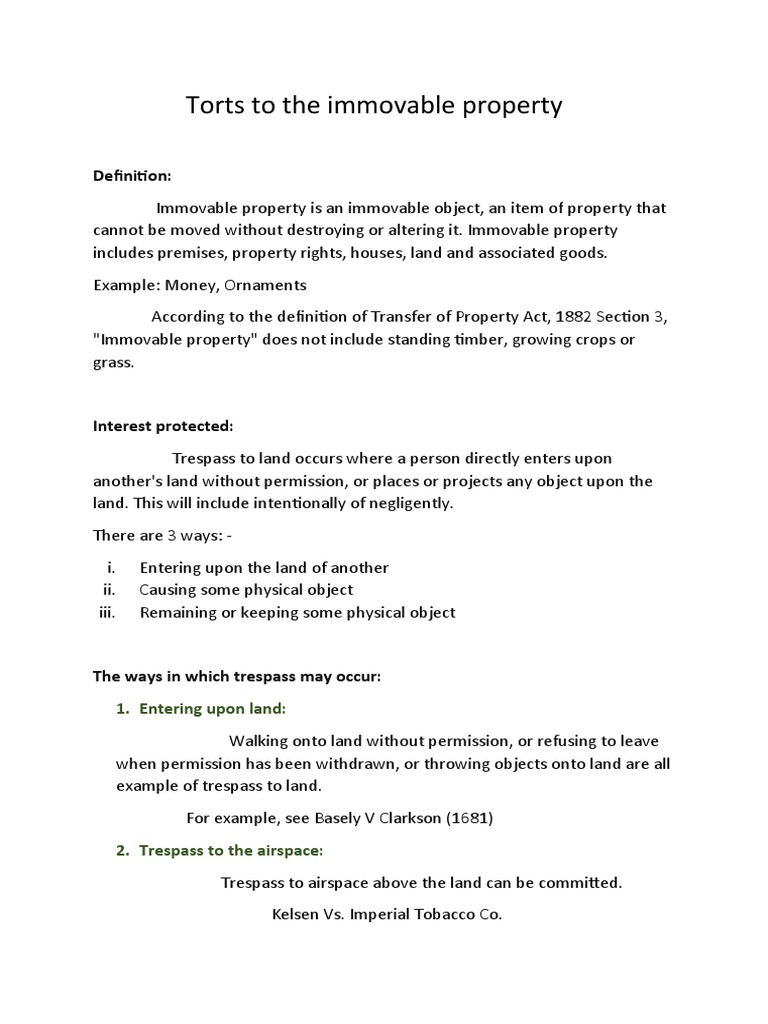 Torts To The Immovable Property | PDF | Trespass | Jurisprudence