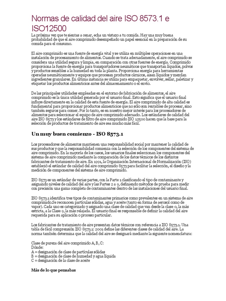 Normas ISO 8573.1 y 12500 para Aire Comprimido | PDF | Adsorción | Agua