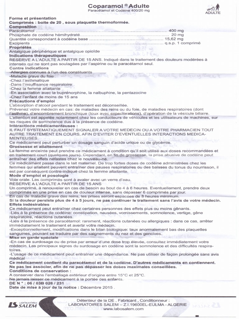 Notice Coparamol 400mg 20mg Comp. B 20, PDF