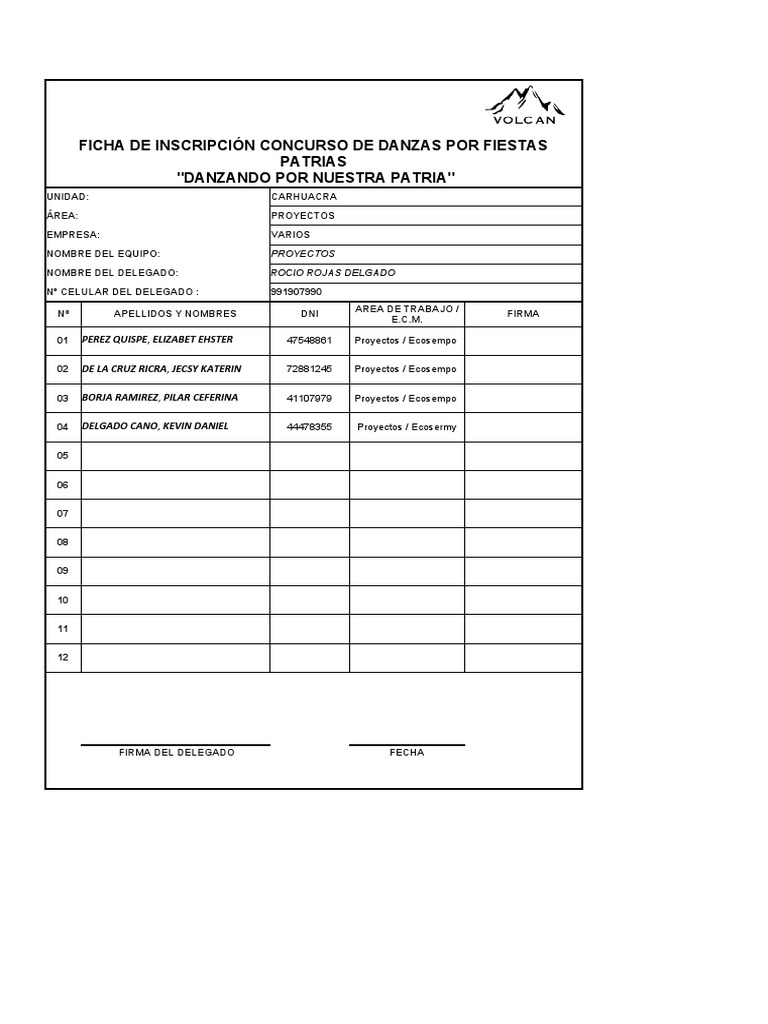 Ficha de Inscripción Concurso de Danzas | PDF