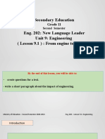 Secondary Education Eng. 202: New Language Leader Unit 9: Engineering (Lesson 9.1) : From Engine To Engineer