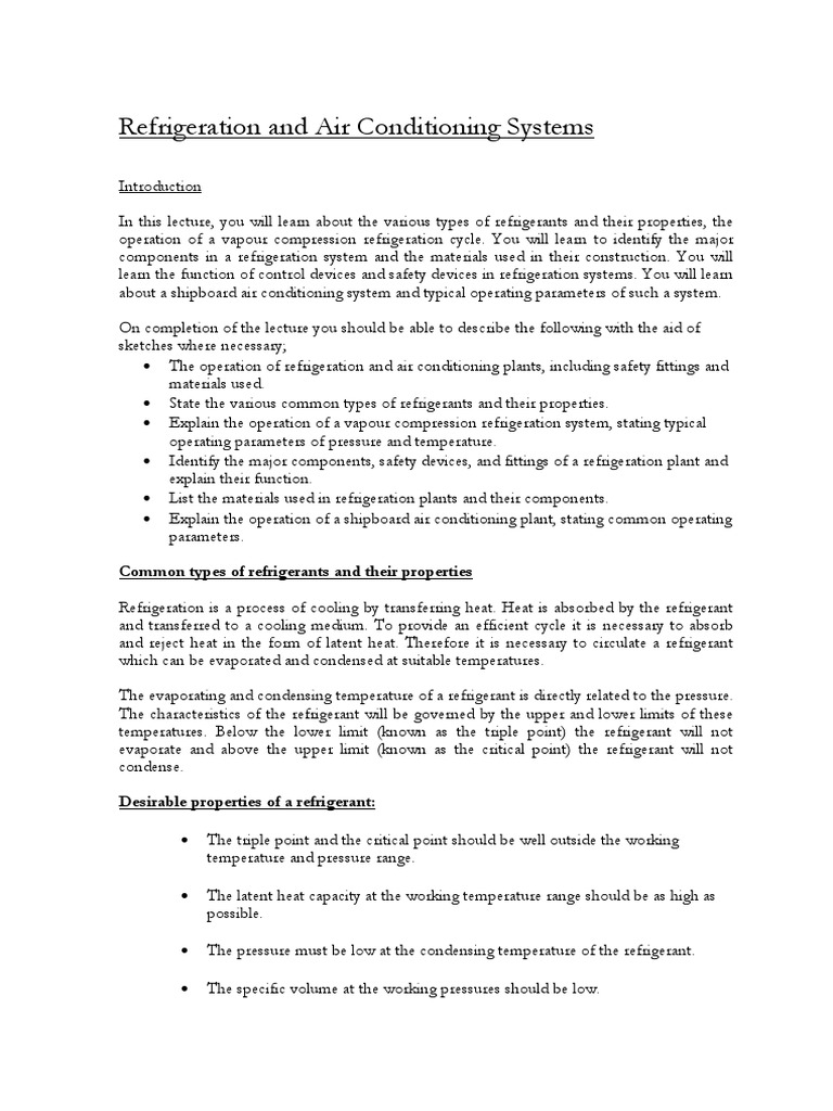 Refrigeration and Air Conditioning Notes DMOE2002 PDF Humidity Piston