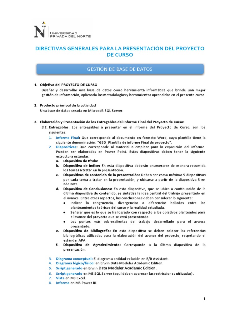 Directrices para Proyecto de Curso SQL | PDF | Bases de datos | Software