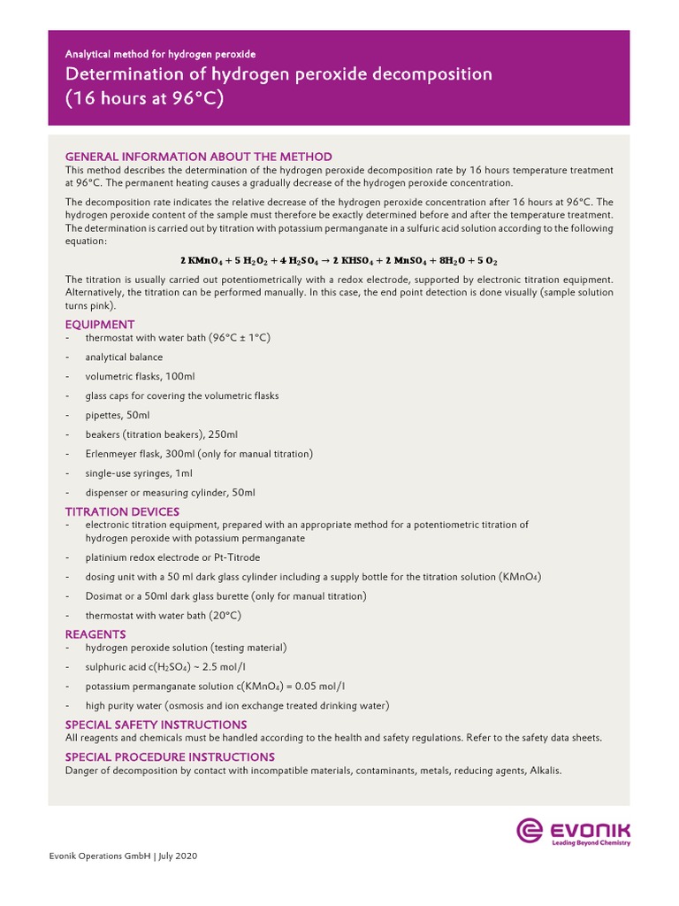 Determination of Hydrogen Peroxide (16 Hours at 96 °C