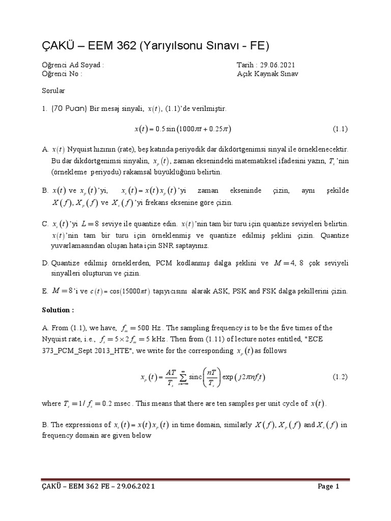 EEM 362 Final Exam Questions and Solutions | PDF