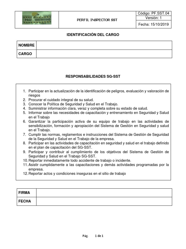 PF - SST.04 Perfil Inspector SST | PDF