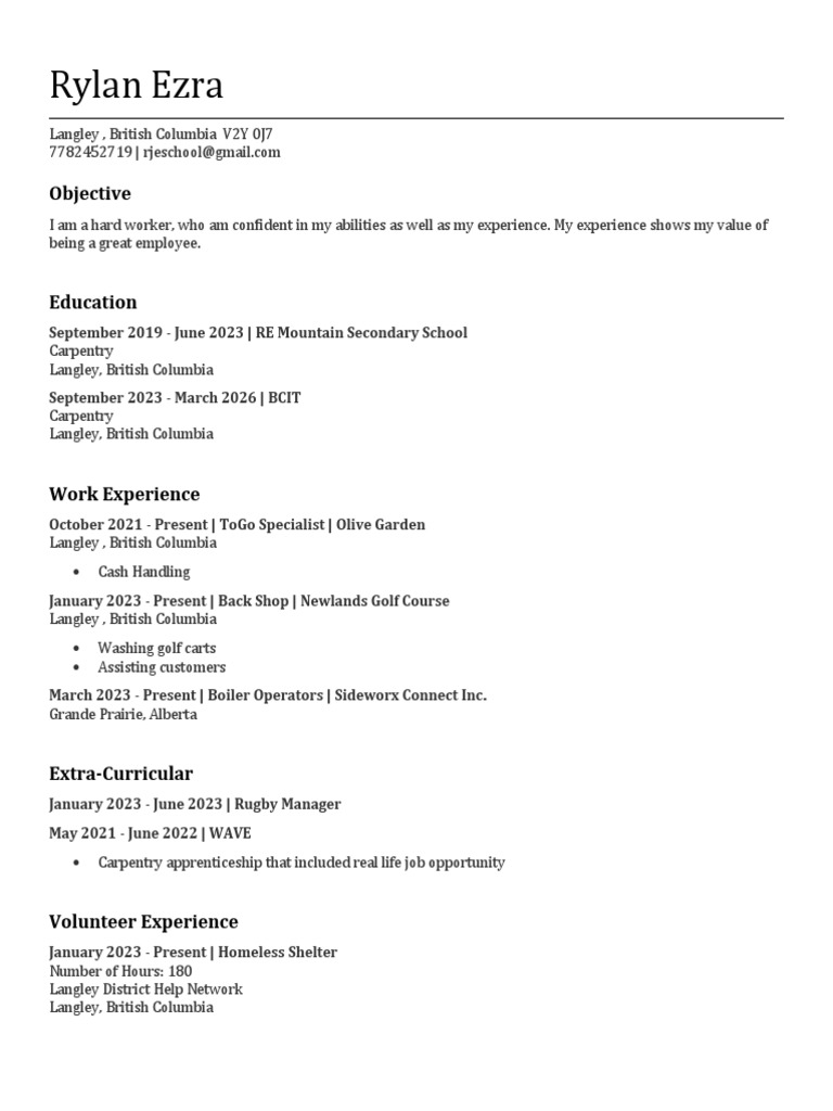 Rylan Ezra Resume - Rylan Ezra Resume 1 | PDF