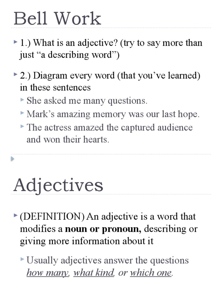 Bell Work PDF Adjective Noun