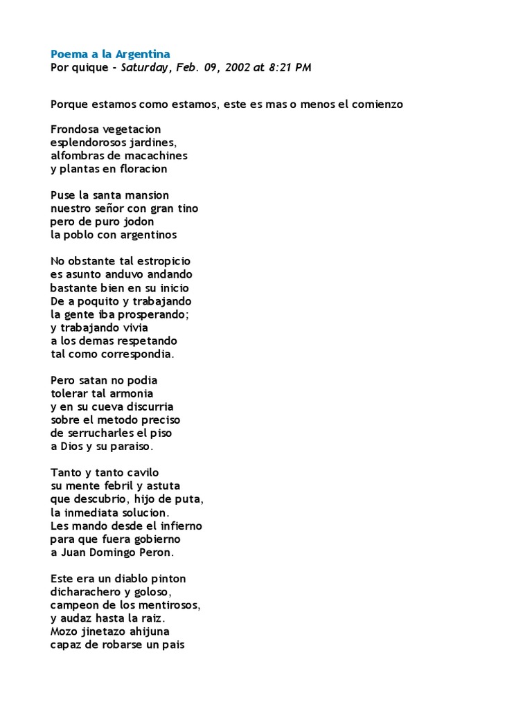 Poema A La Argentina | PDF | Creencia religiosa y doctrina