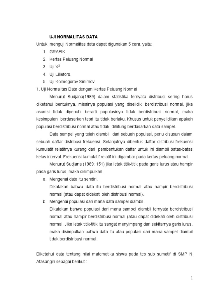 Uji Normalitas Data dengan Liliefors | PDF | Metode & Bahan Ajar