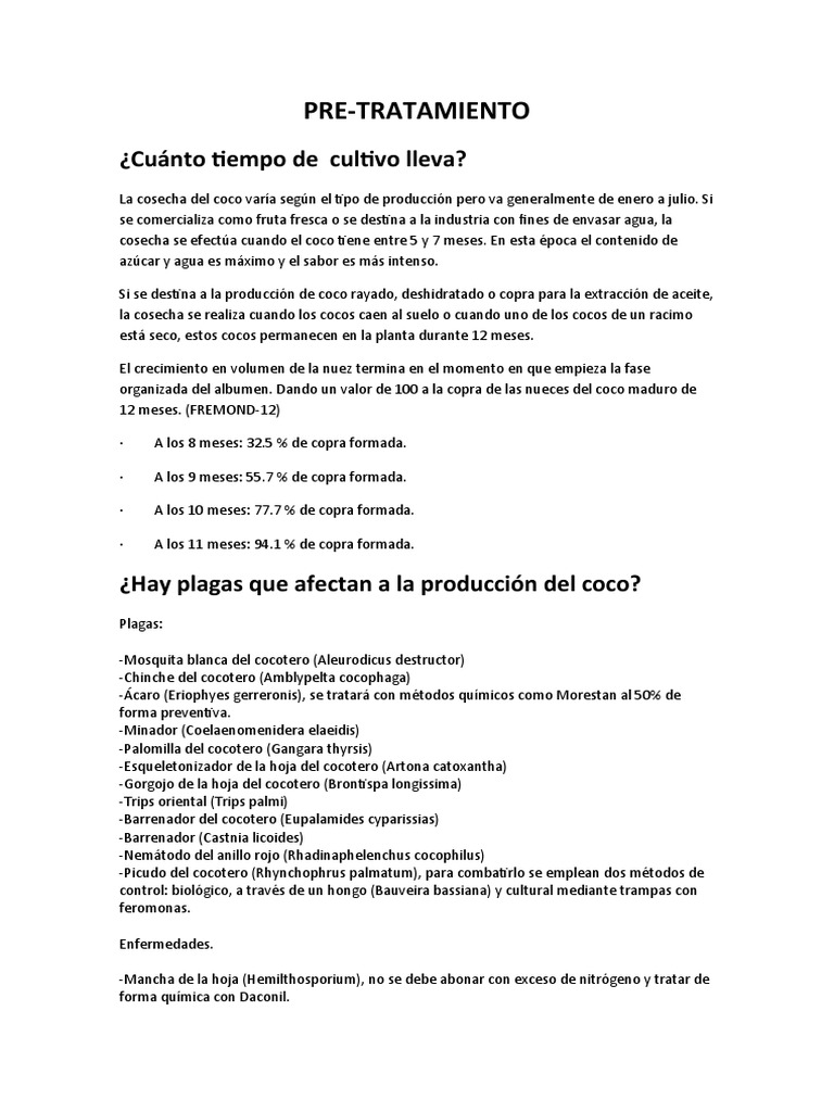 Pre Tratamiento Del Coco PDF Coco Agua