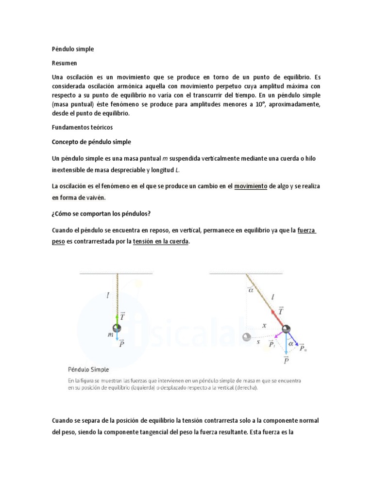 Pendulo Simple Pdf Péndulo Oscilación