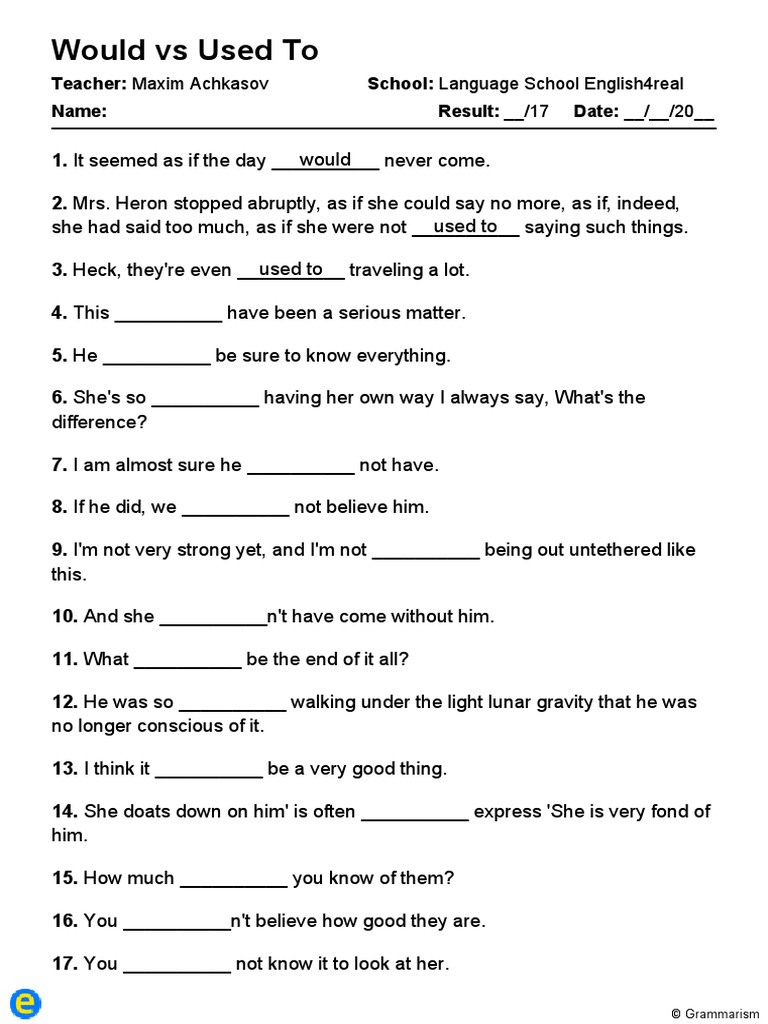 Would Vs Used To 1 Exercise | PDF