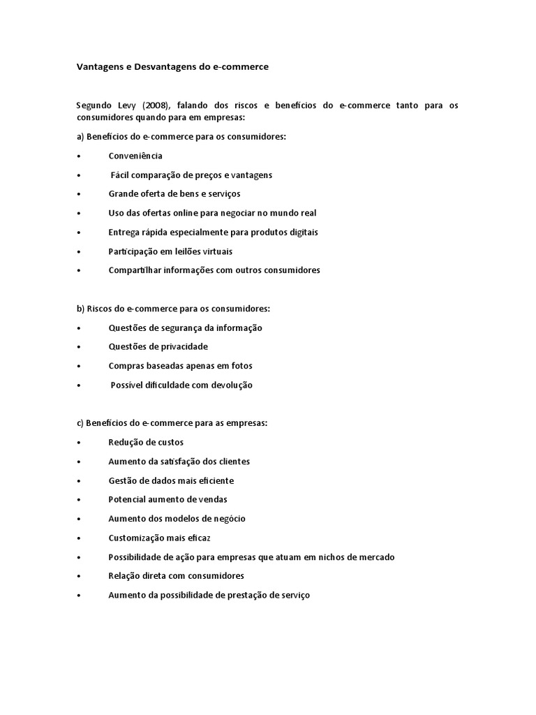 Atividade 4 vantagens e desvantagens do e commerce pdf