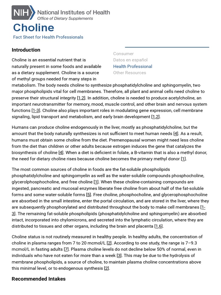 Choline Health Professional Fact Sheet PDF Cardiovascular