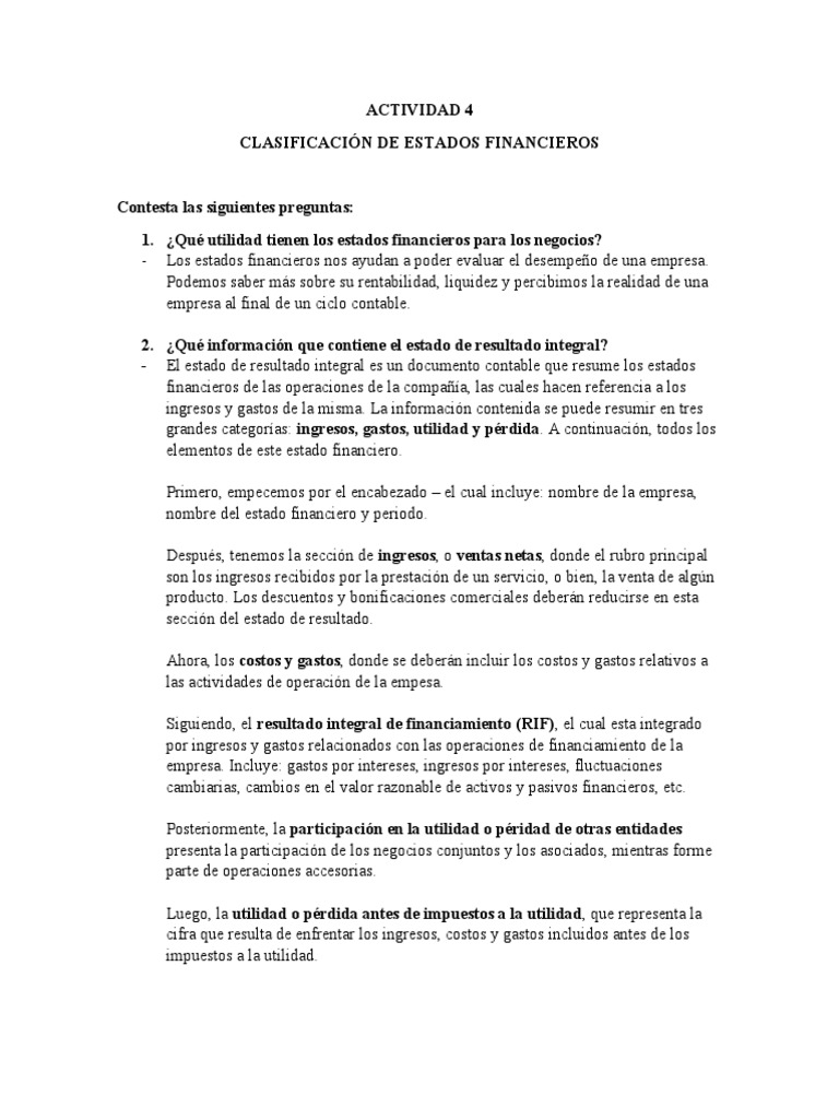 ACTIVIDAD 4 Analisis Financiero | PDF | Contabilidad | Estado financiero
