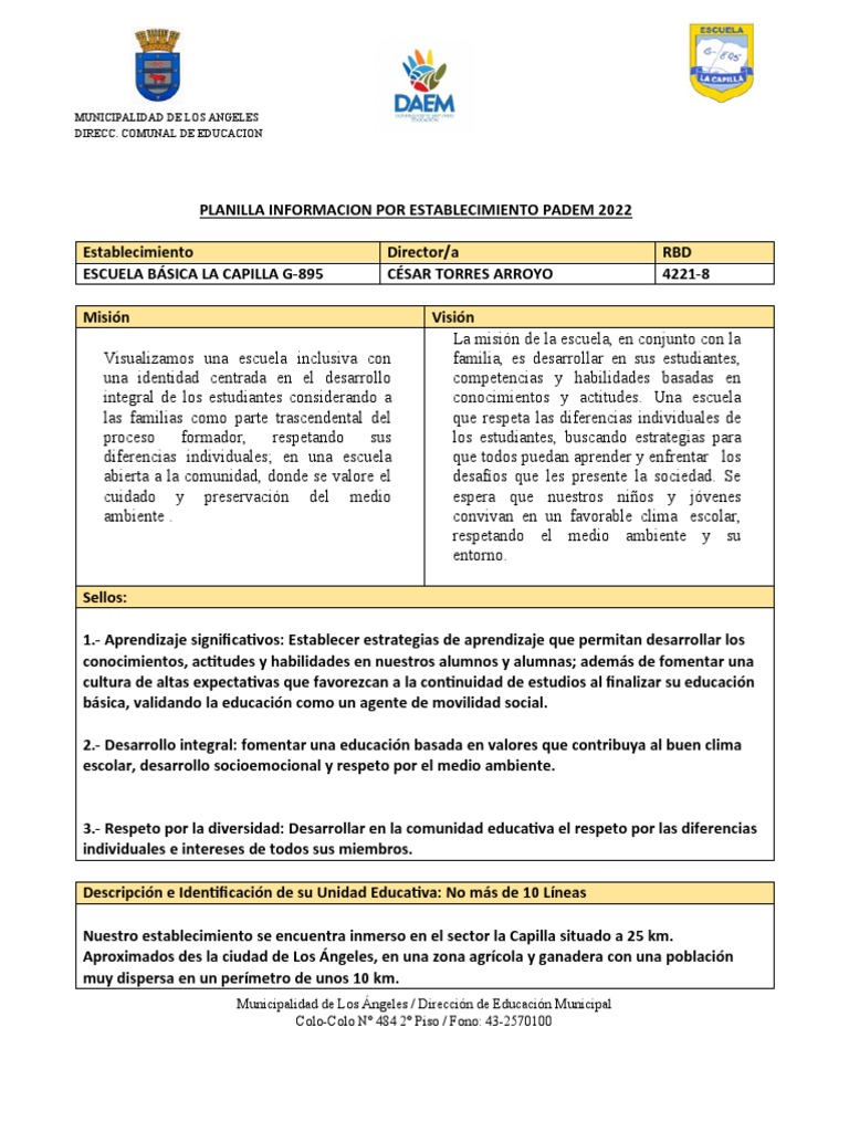 Formato Padem 2022 Escuelas | PDF | Aprendizaje