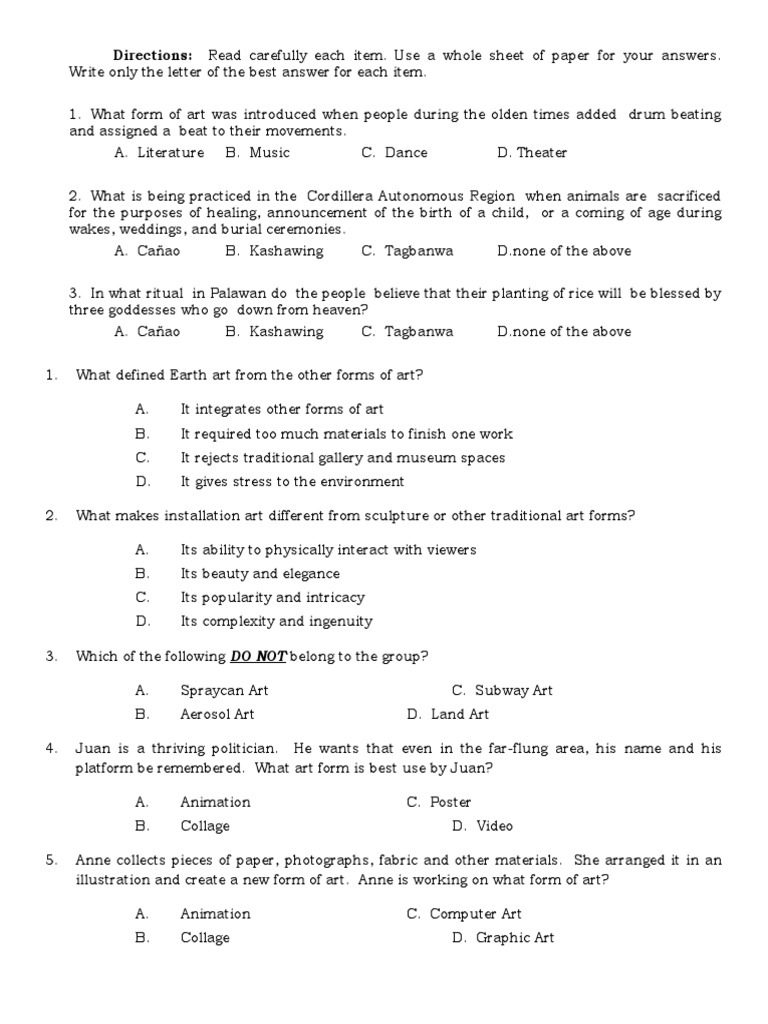 Directions read carefully each item use a whole sheet of paper for
