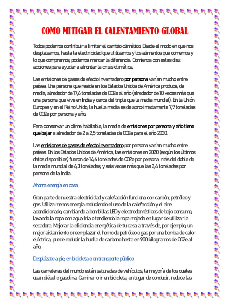 Acciones para Mitigar el Calentamiento Global | PDF | Coche | Energía ...