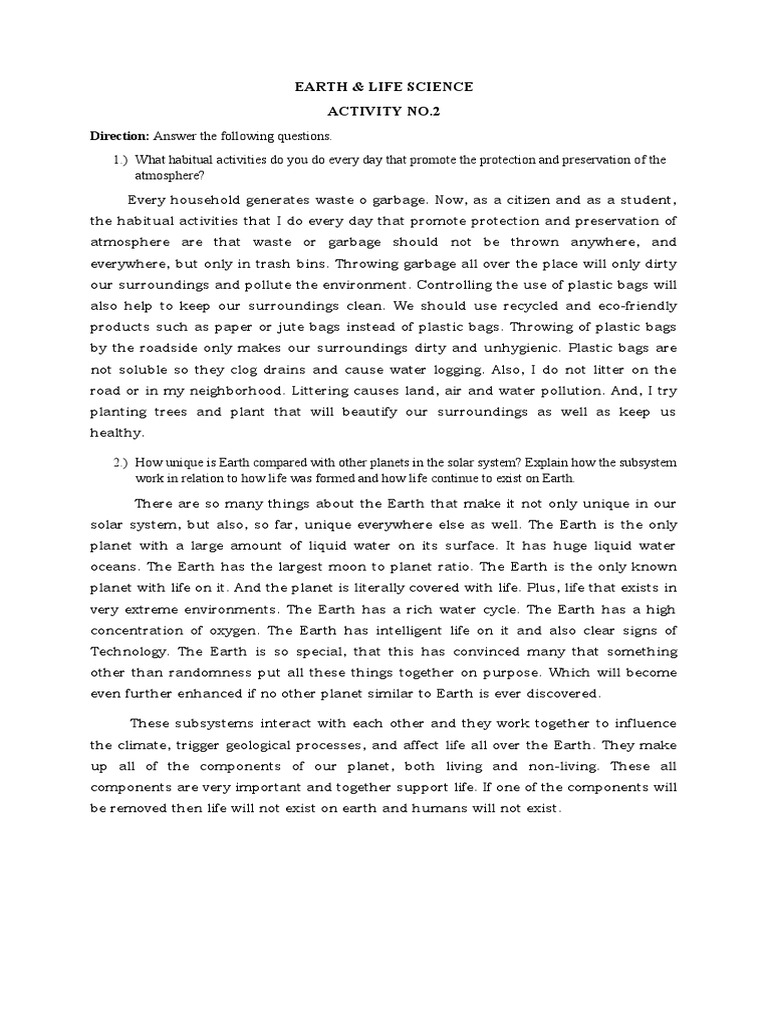 Activity 2 (Earth and Life Science) | PDF | Earth | Life