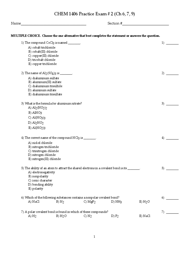 Chem 1406 practice exam 2 ch 6 7 9 download free pdf ion