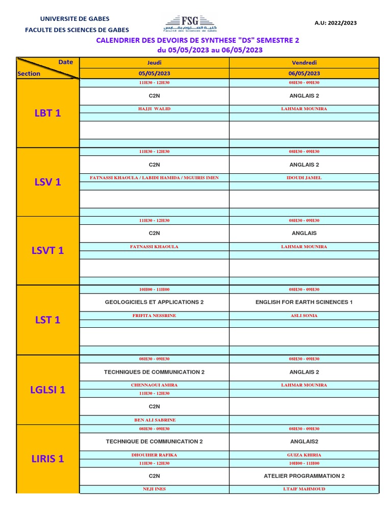 Calendrier des Devoirs Semestre 2 | PDF | Informatique | Méthode ...