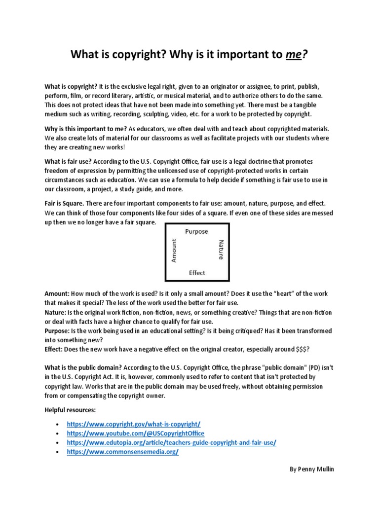 Copyright Handout PDF Copyright Fair Use