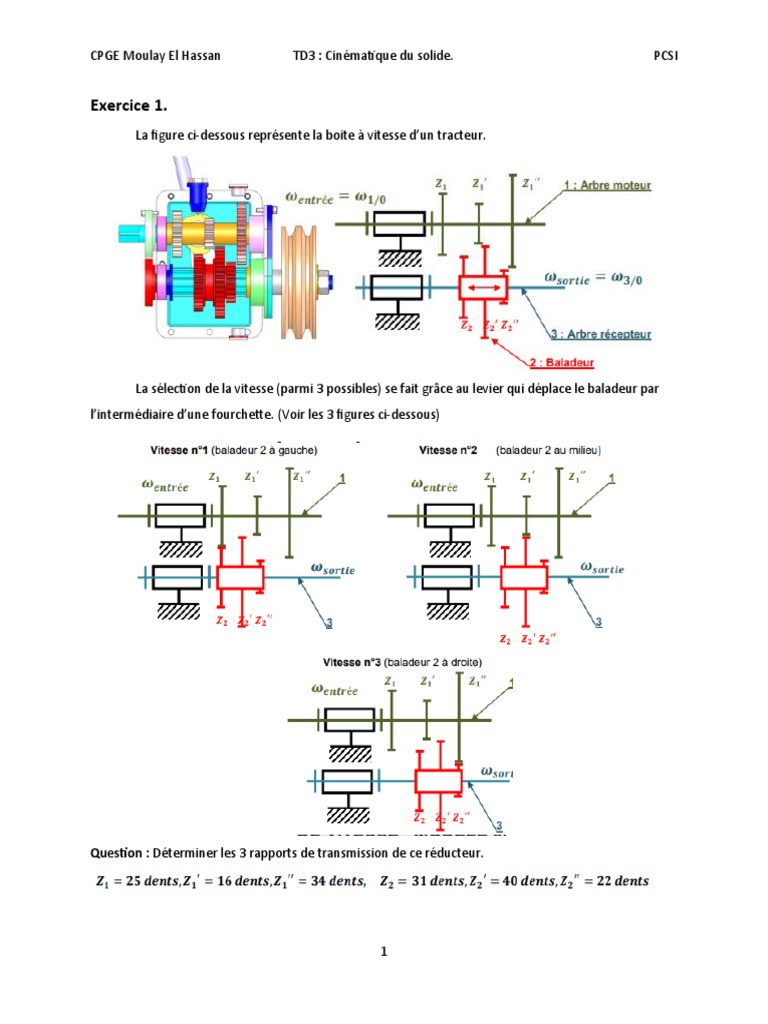 Calcul des rapports de transmission et réduction PDF Cinématique — free download