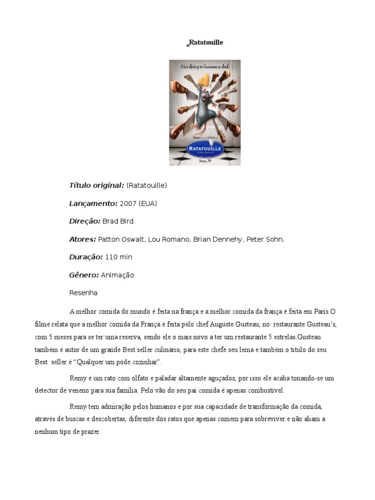 Ratatoulle Resumo | PDF | Chef (culinária) | Lazer, image size:768x1024