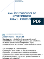 Aula 1 - Analise Economica de Investimentos - Juros Simples - Exercicio 