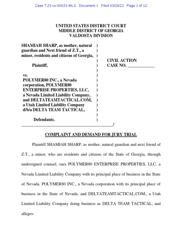 Valdosta Gun Parts Manufacturers Lawsuit PDF Diversity Jurisdiction Public Law