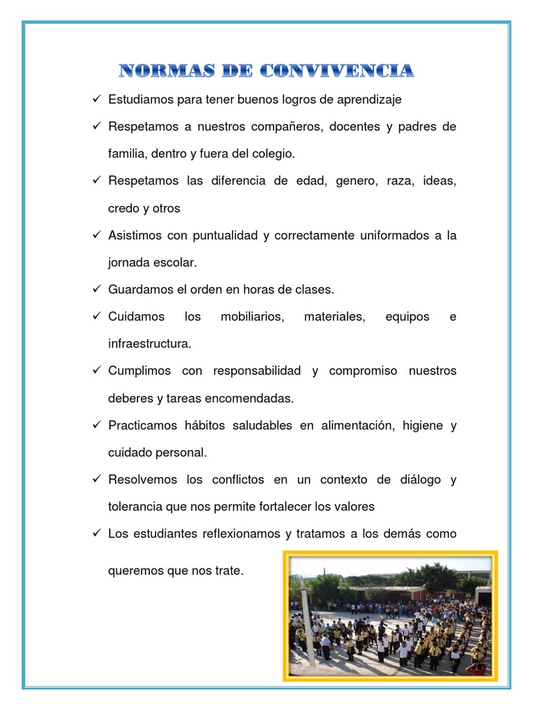 Normas de Convivencia Escolar Esenciales | PDF | Salud y bienestar