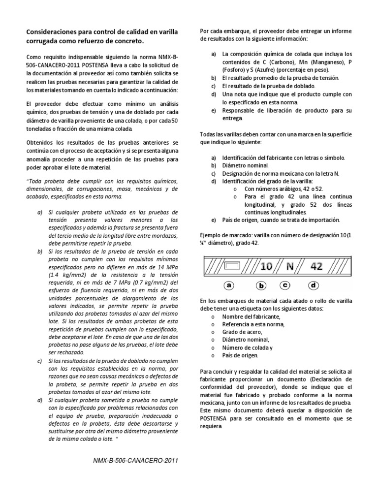 Síntesis Norma NMX-B-506-CANACERO-2011 | PDF | Materiales