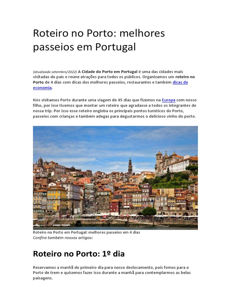 Roteiro No Porto: Melhores Passeios em Portugal | PDF | Porto | Portugal