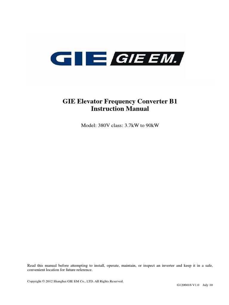 ラフ GIE Elevator Frequency Converter B1 Instruction Manual