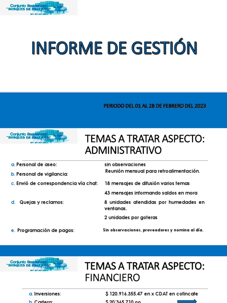 Informe de Gestión - Febrero 2023 | PDF | Hogar, jardinería y bricolaje ...