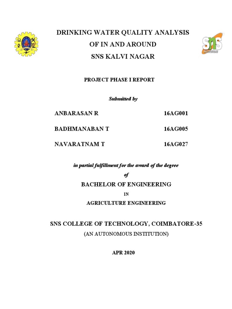 Drinking Water Quality Analysis PDF Water Quality Water