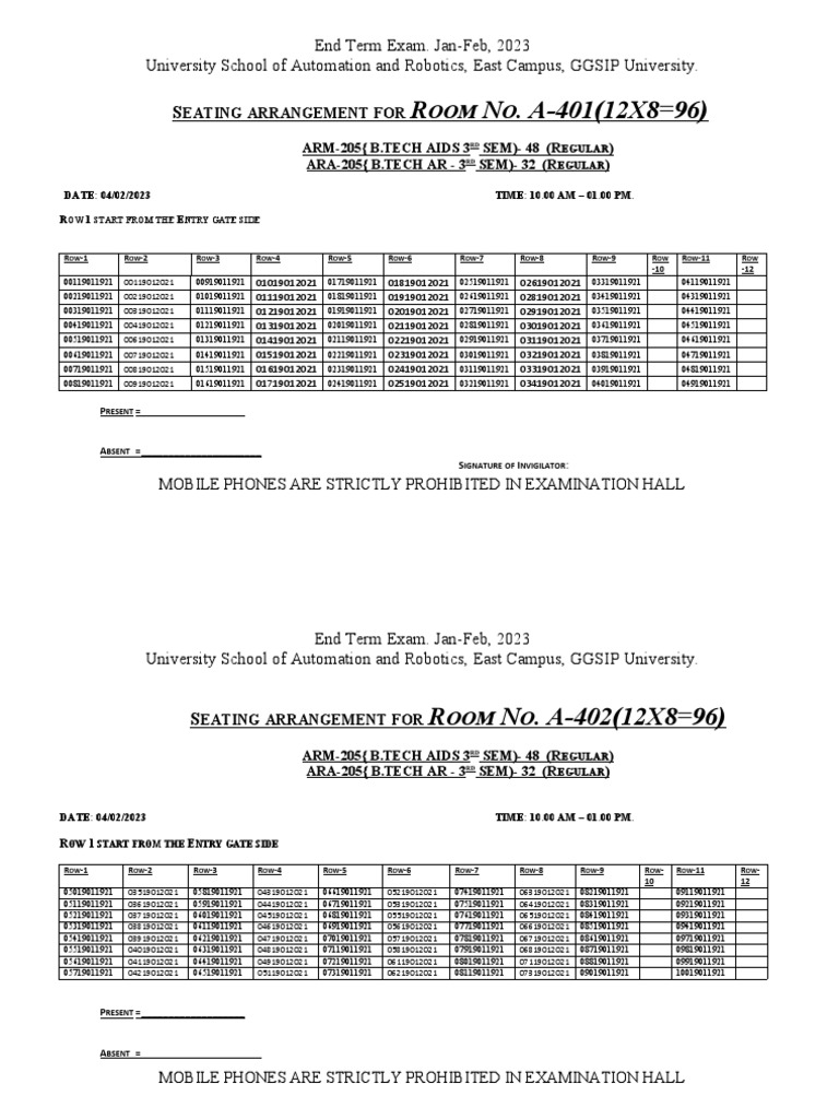 Seating Plan 04-02-2023 Mor | PDF | Computer Science | Systems Engineering