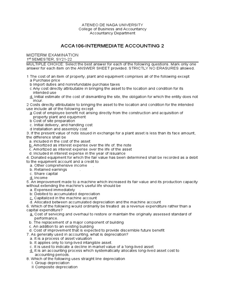 Midterm Exam 1st20212022 Key | PDF | Depreciation | Goodwill (Accounting)