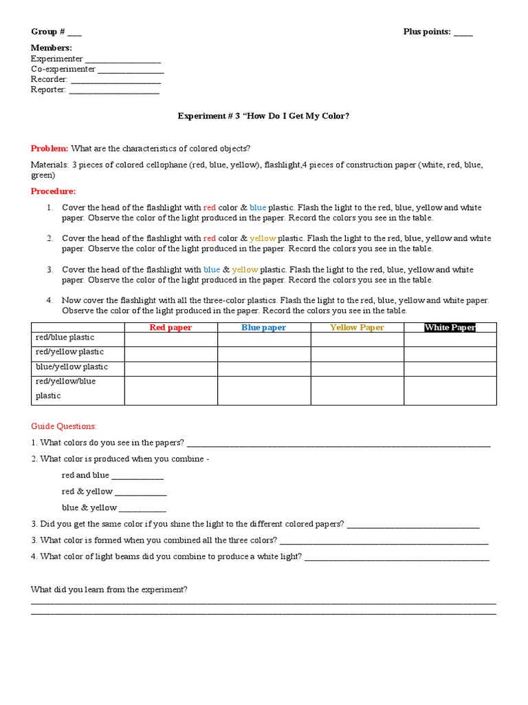 Science 5 Experiment Colors | PDF | Color | Flashlight