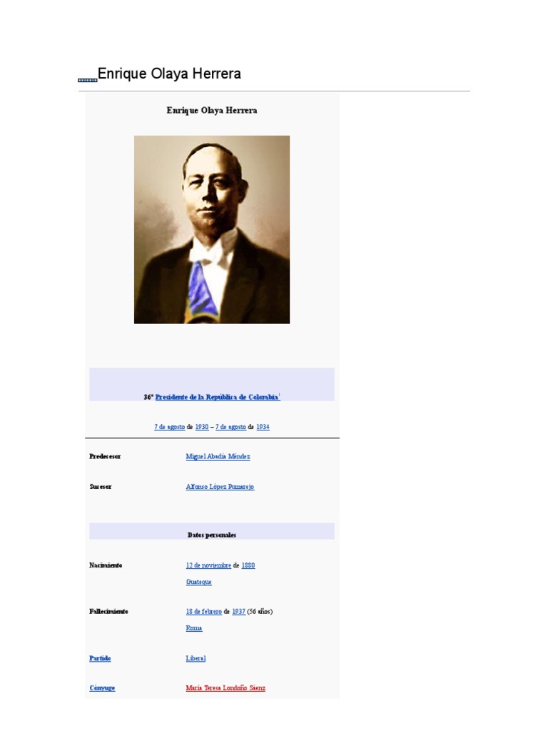 Enrique Olaya Herrera Política de colombia Gobierno