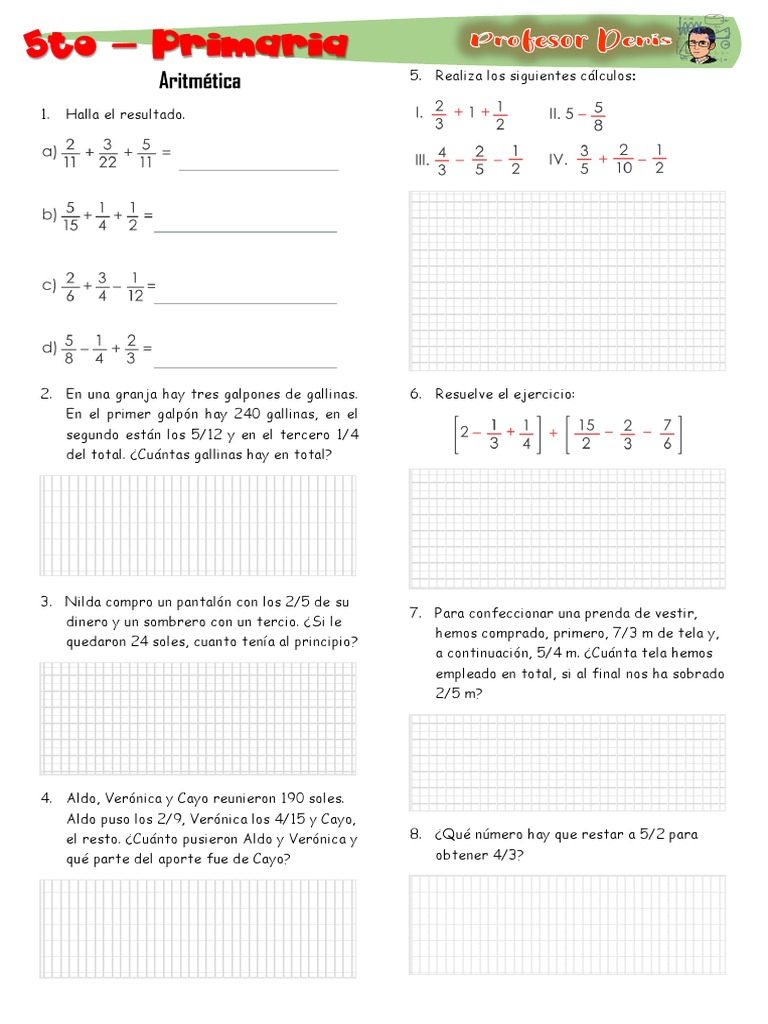 5to Grado - Lunes Fracciones y Ecuaciones | PDF