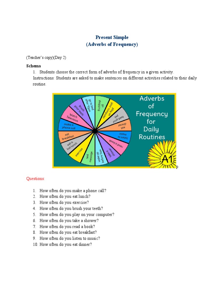 Day 2 Adverb of Frequency L2 (CDC) Teac and Stu | PDF | Adverb | Verb