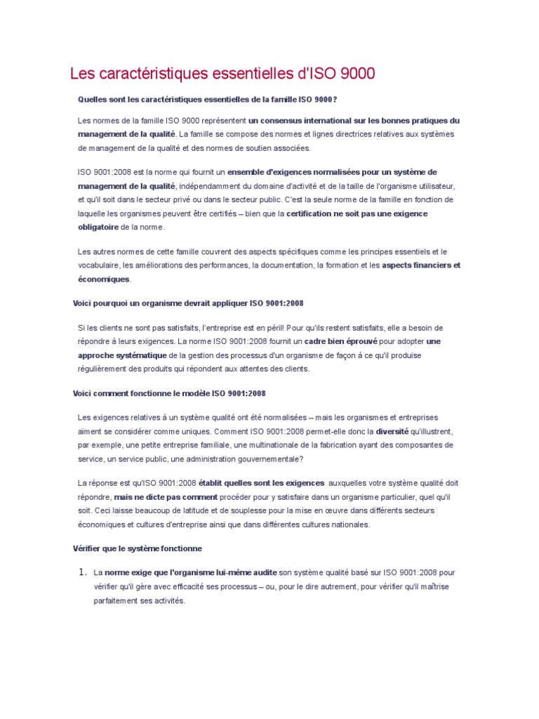 Caractéristiques de la norme ISO 9000 | PDF | Management de la qualité ...