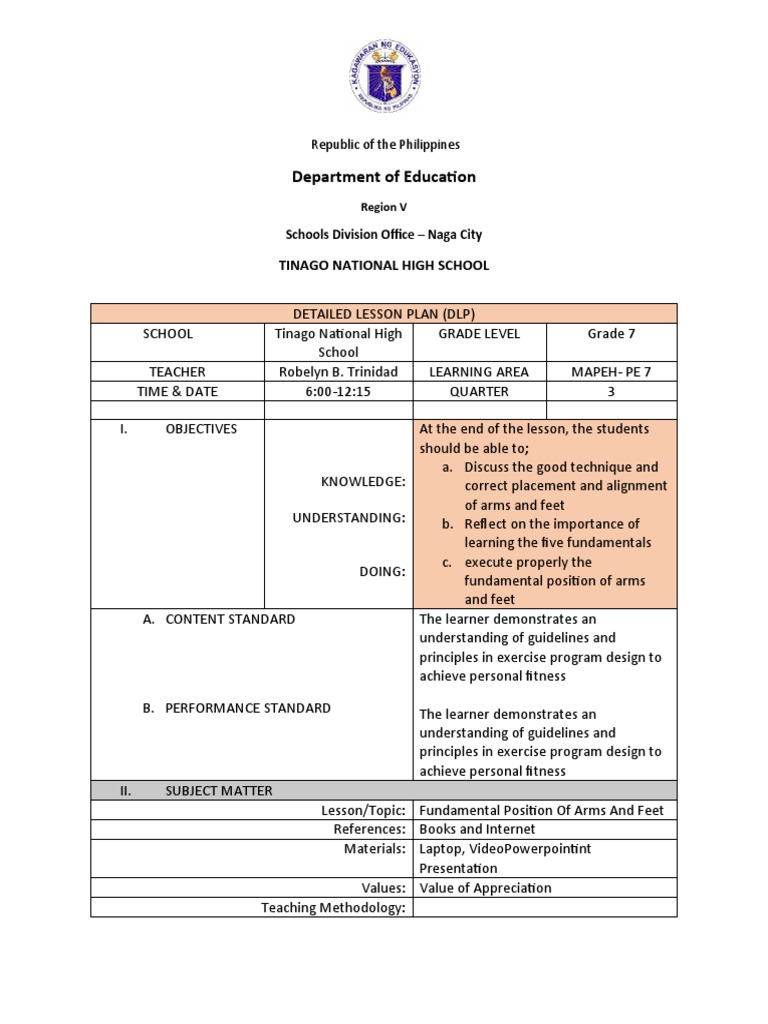 Detailed Lesson Plan2 2 Pdf Foot Dances