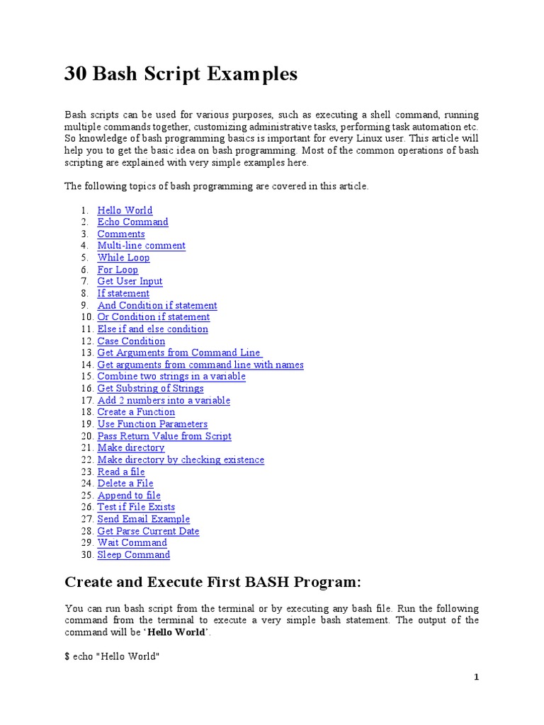 30 Bash Script Examples | PDF | Parameter (Computer Programming ...