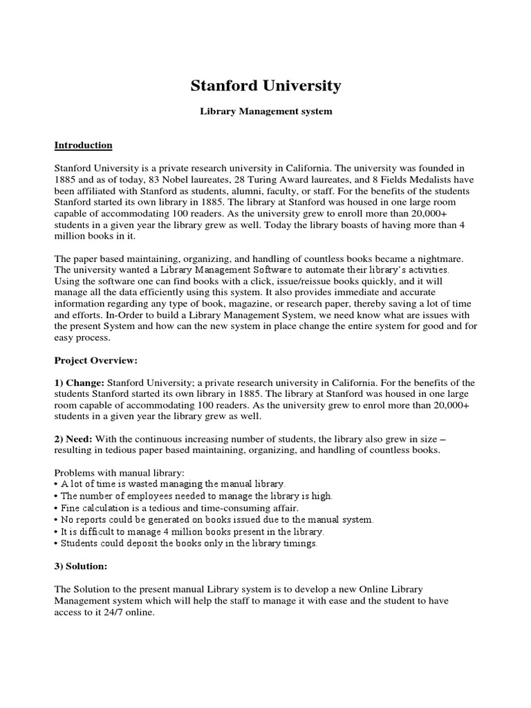 Library Management System For Stanford University PDF Libraries