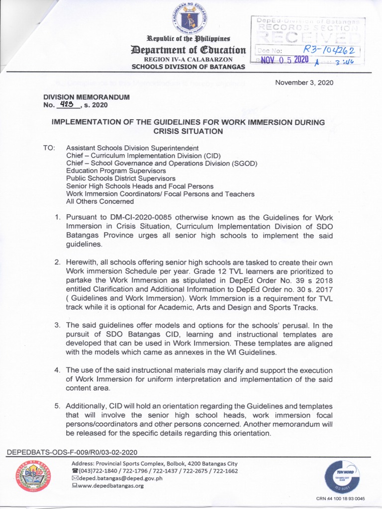 DivisionMemorandum s2020 423 PDF