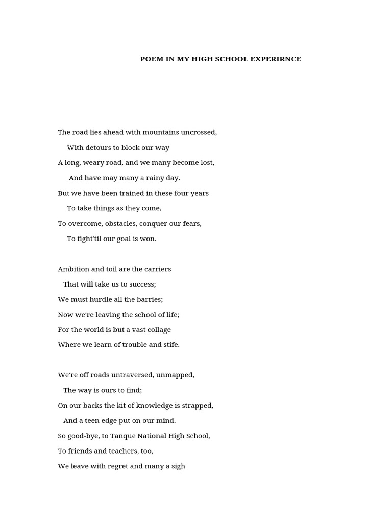 4.poem in My High School Rizzy Lucion | PDF | Language Arts ...